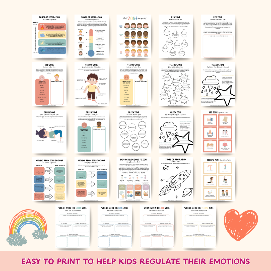 Zones of Regulation, Zones of Regulation Cards for Kids, Calming Corner Printable, SEL Classroom Tool, Montessori Calm Down Kit