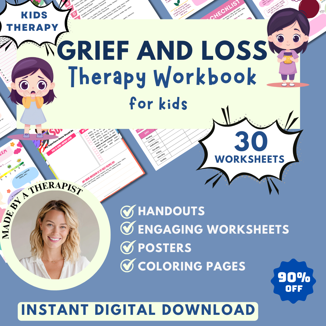 Kids Grief and Loss Worksheets, Therapy Workbook, Group sessions, Counselling Tools & Resources