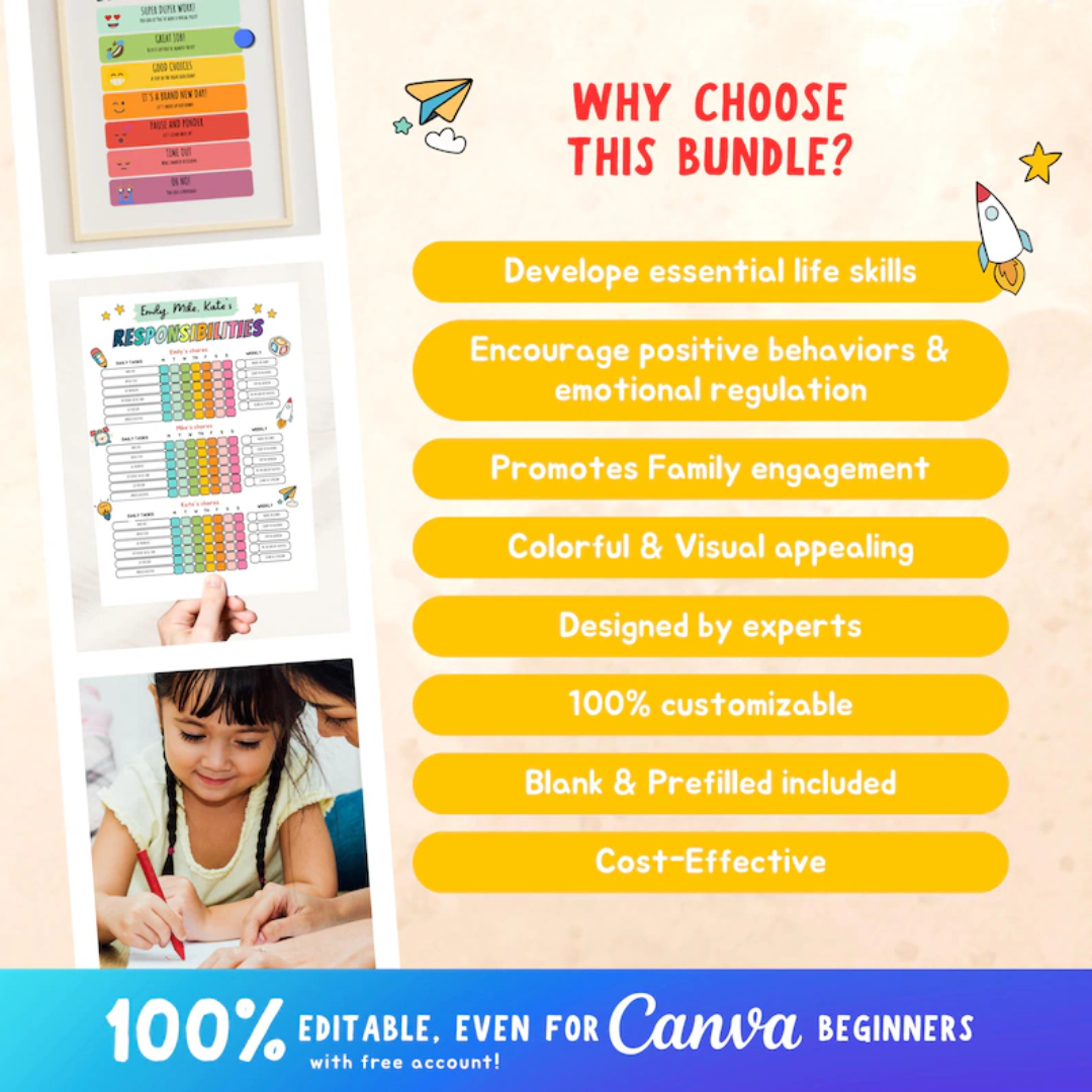 Kids Executive Function Success Pack, Chore Chart, Daily Routine, Behavior Tracker, Time Management, Coping Strategies