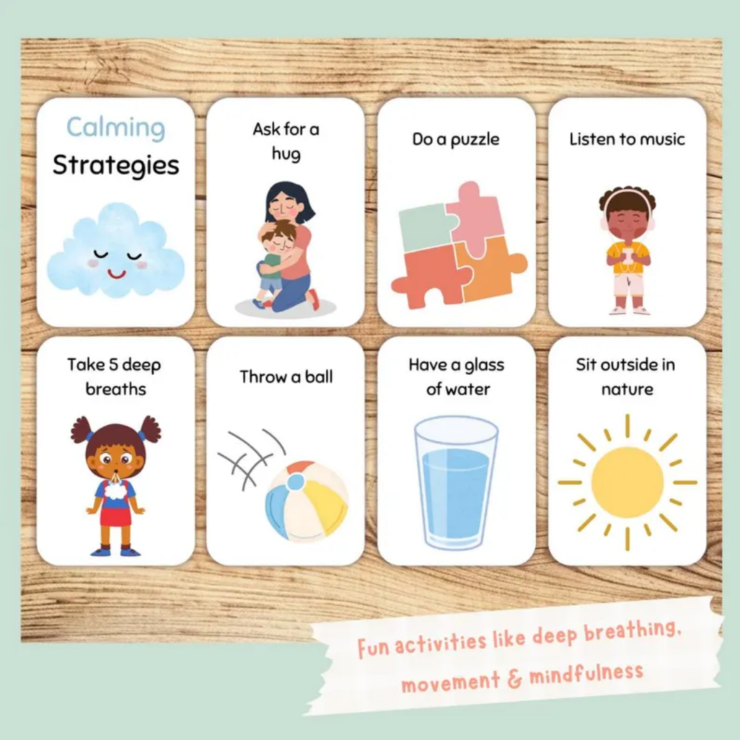 32 Pages Calming Strategy Cards for Kids, Mindfulness & Coping Skills, Emotional Regulation, Anxiety Relief, Social Emotional Learning