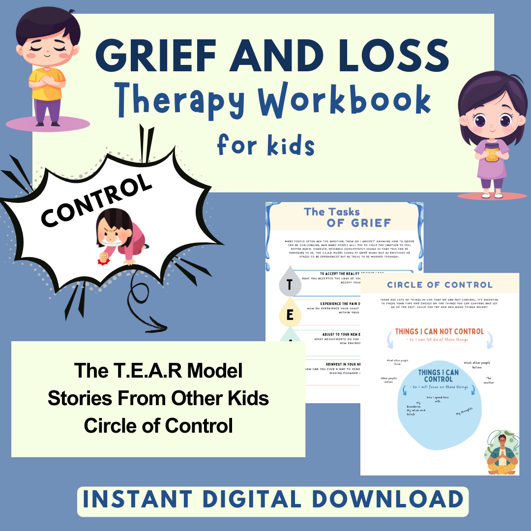 Kids Grief and Loss Worksheets, Therapy Workbook, Group sessions, Counselling Tools & Resources