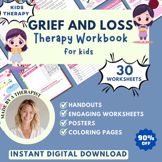 Kids Grief and Loss Worksheets, Therapy Workbook, Group sessions, Counselling Tools & Resources