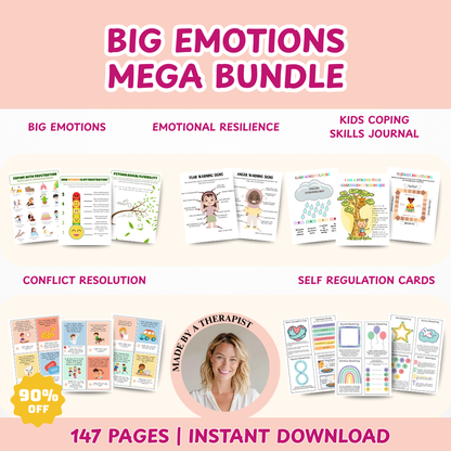 Big Emotions Mega Bundle for Kids, Nervous System Regulation, Coping Skills Workbook, Anger Management, Conflict Resolution Cards, Big Emotions Workbook, Emotional Resilience