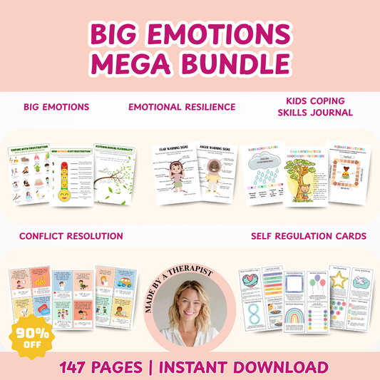Big Emotions Mega Bundle for Kids, Nervous System Regulation, Coping Skills Workbook, Anger Management, Conflict Resolution Cards, Big Emotions Workbook, Emotional Resilience