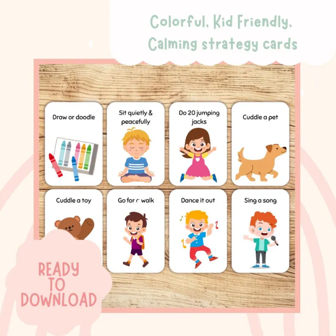 32 Pages Calming Strategy Cards for Kids, Mindfulness & Coping Skills, Emotional Regulation, Anxiety Relief, Social Emotional Learning