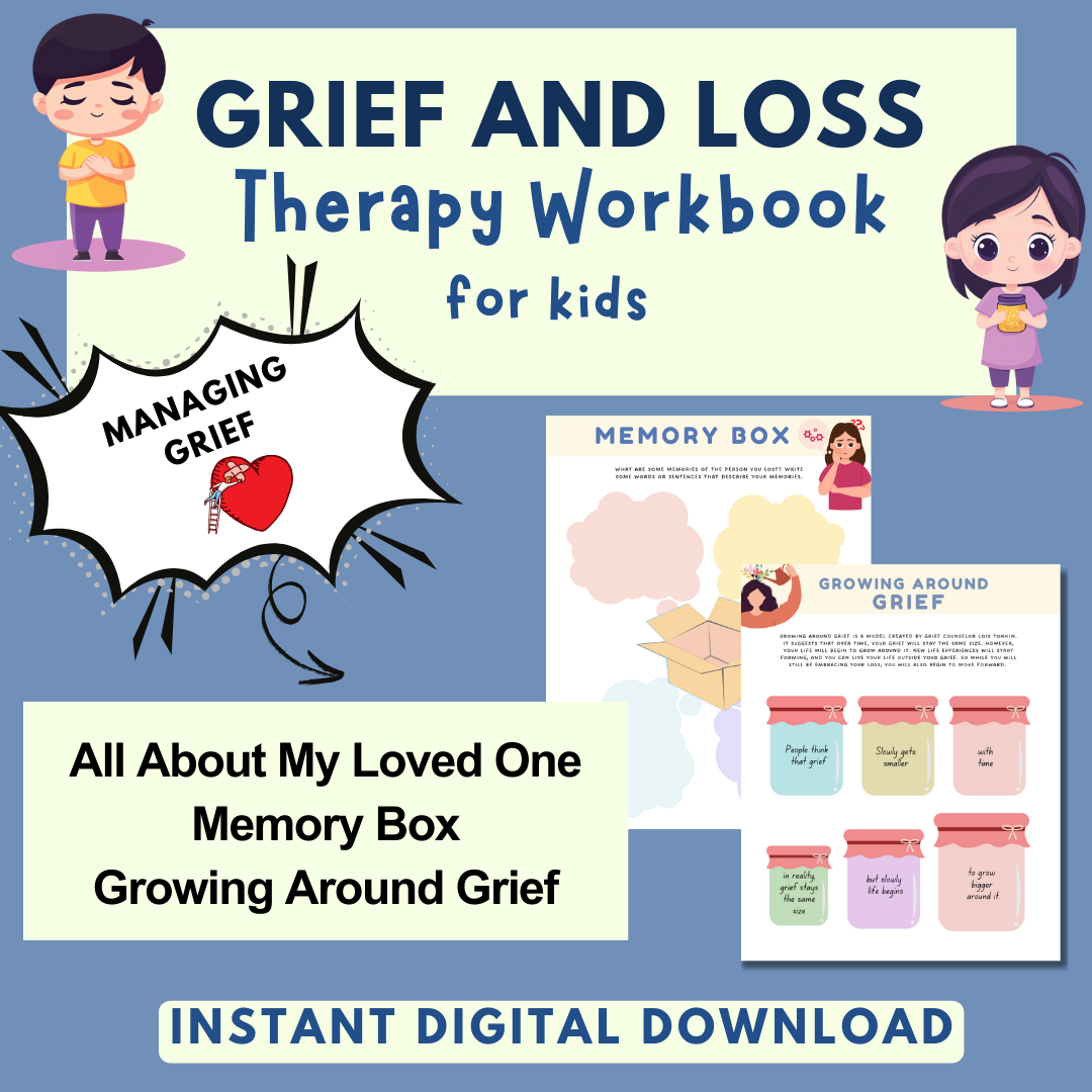 Kids Grief and Loss Worksheets, Therapy Workbook, Group sessions, Counselling Tools & Resources