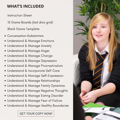 School Counseling Dice Game for Teens, Youth Group Therapy Game, Therapeutic Table Talk Questions for Anxiety, Depression, Emotions, Anger