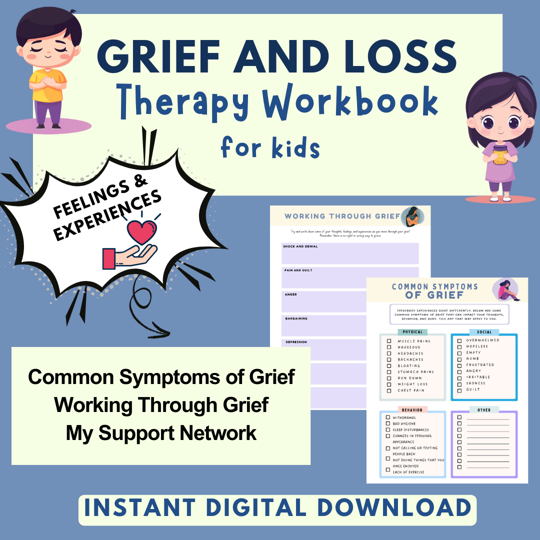 Kids Grief and Loss Worksheets, Therapy Workbook, Group sessions, Counselling Tools & Resources