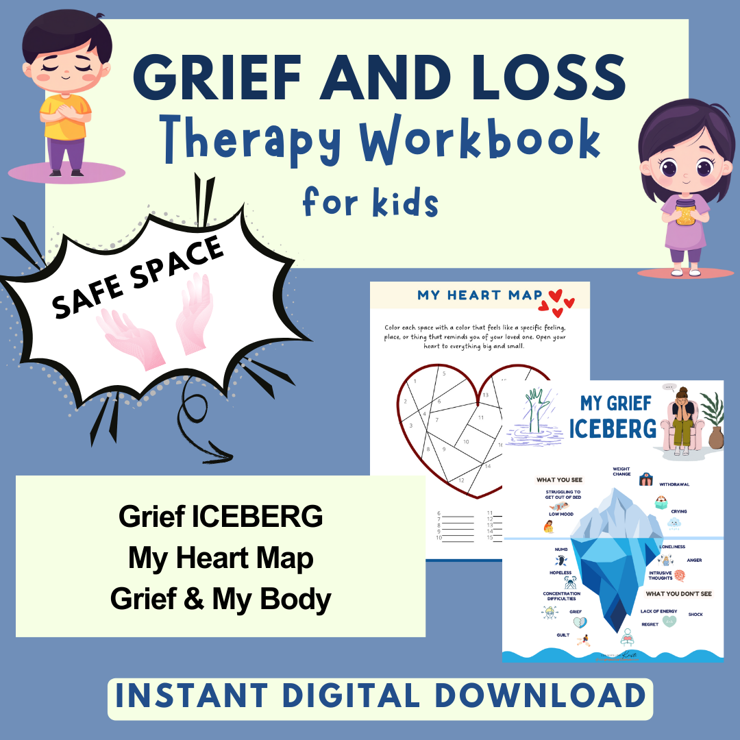 Kids Grief and Loss Worksheets, Therapy Workbook, Group sessions, Counselling Tools & Resources