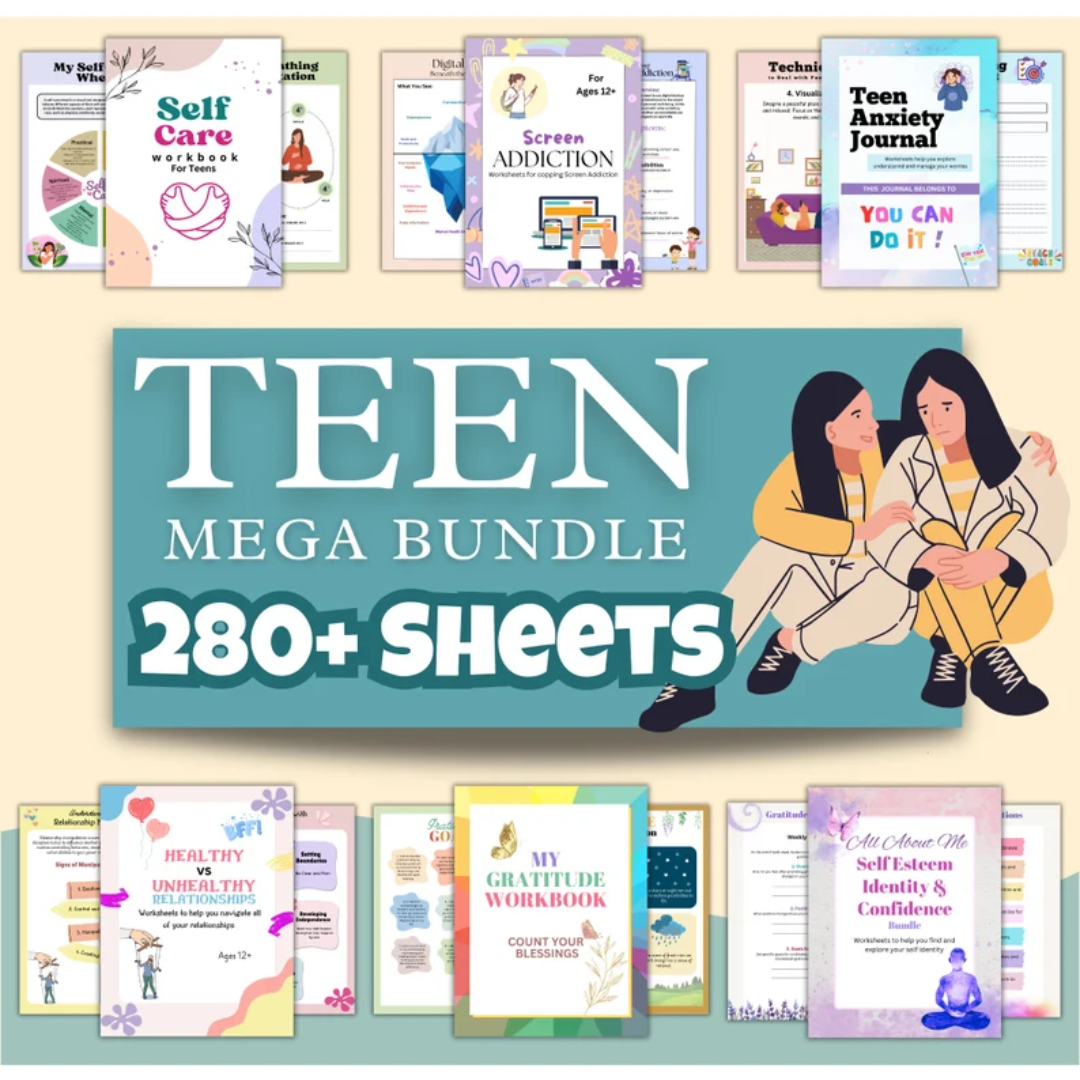 Teen Therapy Mega Bundle, Mental Health Tools, Therapy Worksheets, Digital Therapy Bundle, Self-Care Activities
